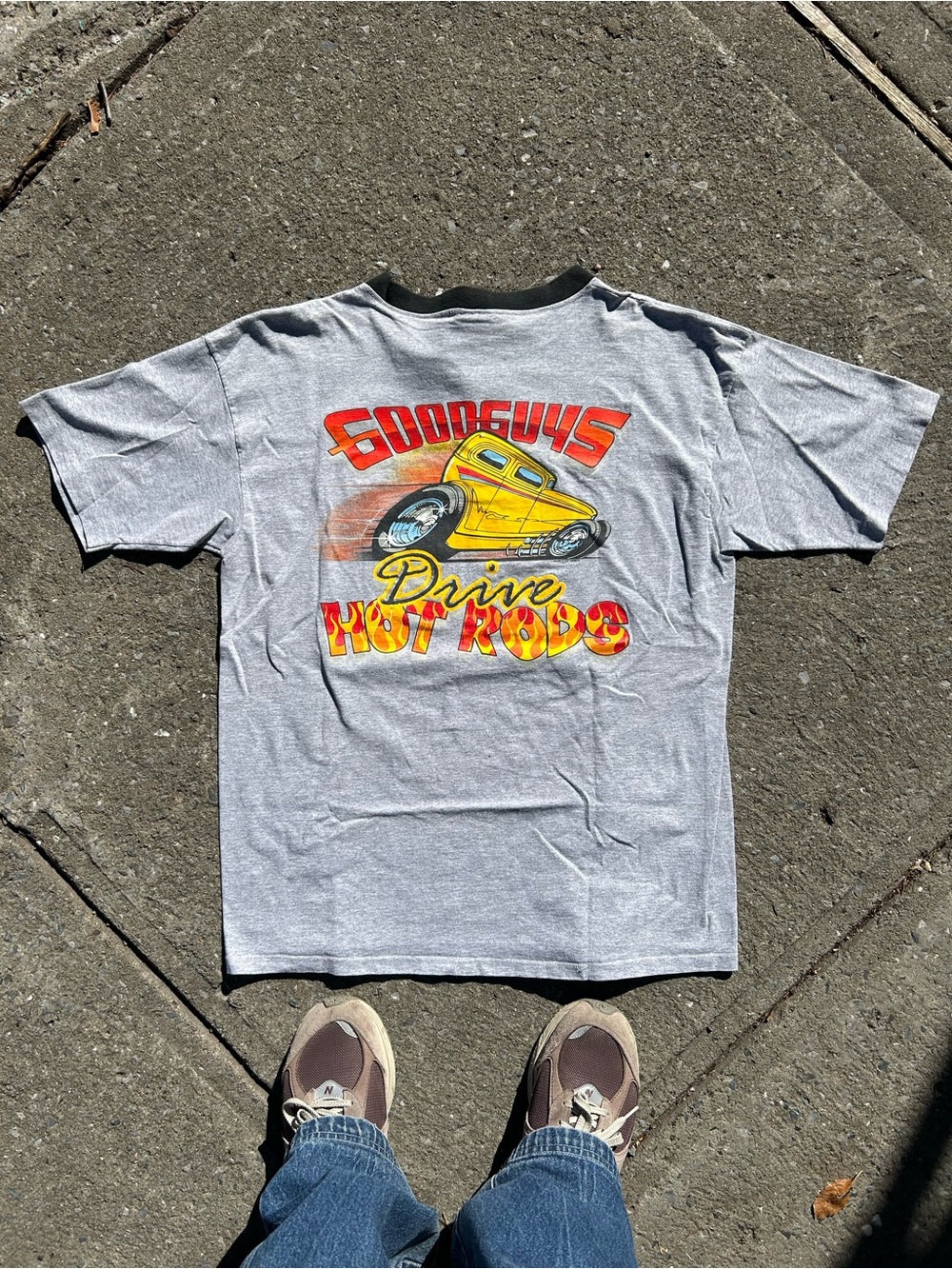 Vintage 90s Goodguys Drive Hot Rods Henley Graphic Tee - Gray
